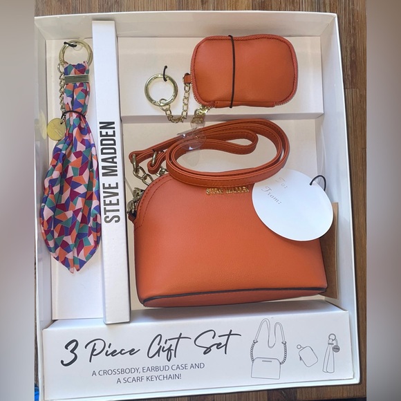 Steve Madden 3 Piece Set (Crossbody , Earbud Case and a Scarf Keychain ) - Picture 1 of 3